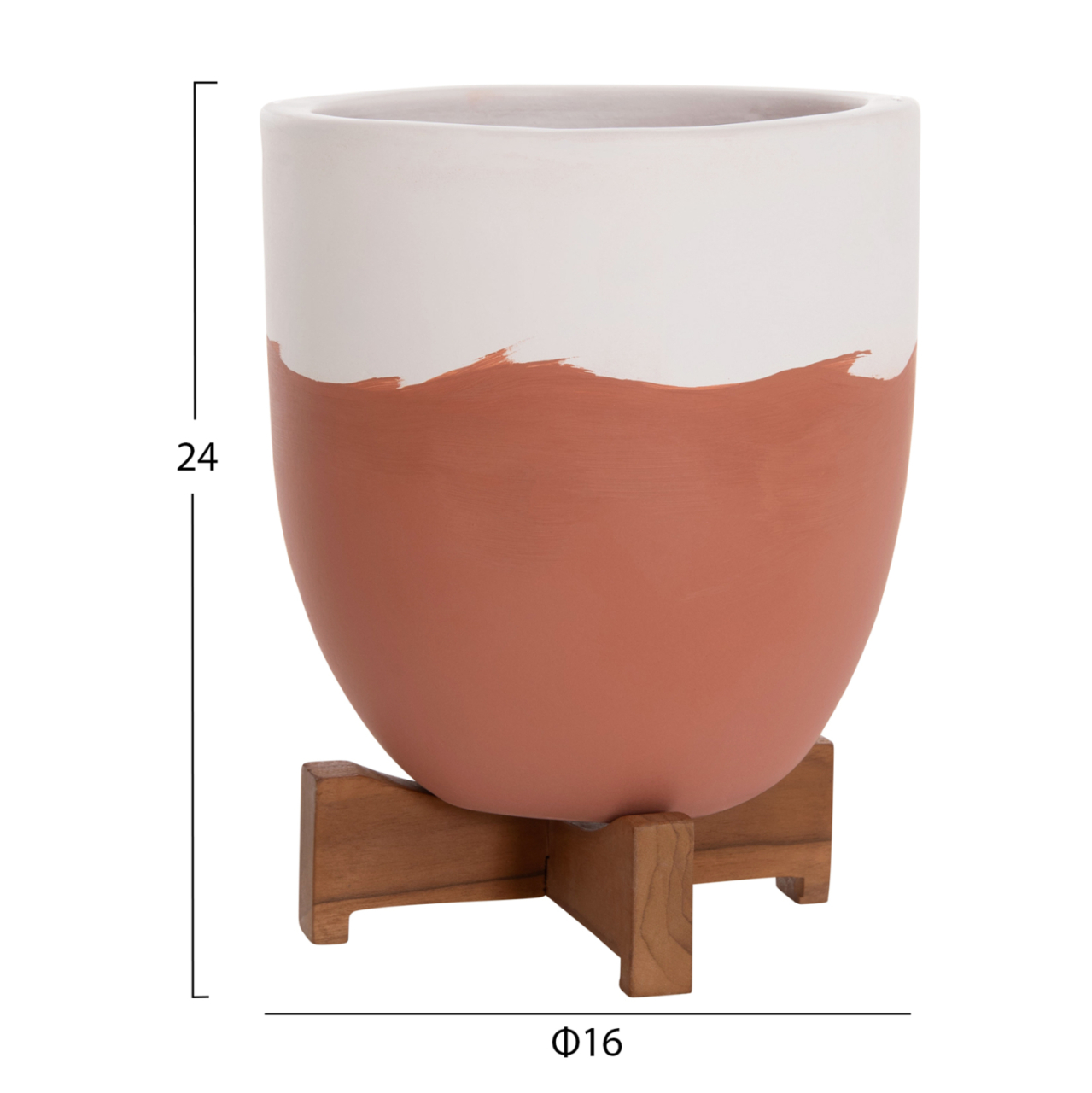 PLANTERS (POTS) 2PCS SET SEON HM4686.08 TERRACOTTA IN WHITE and TERRACOTTA--TEAK STANDS [3]