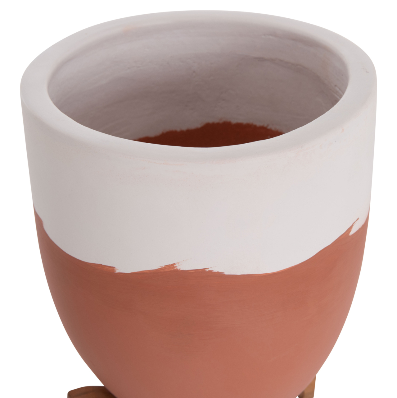 PLANTERS (POTS) 2PCS SET SEON HM4686.08 TERRACOTTA IN WHITE and TERRACOTTA--TEAK STANDS [6]