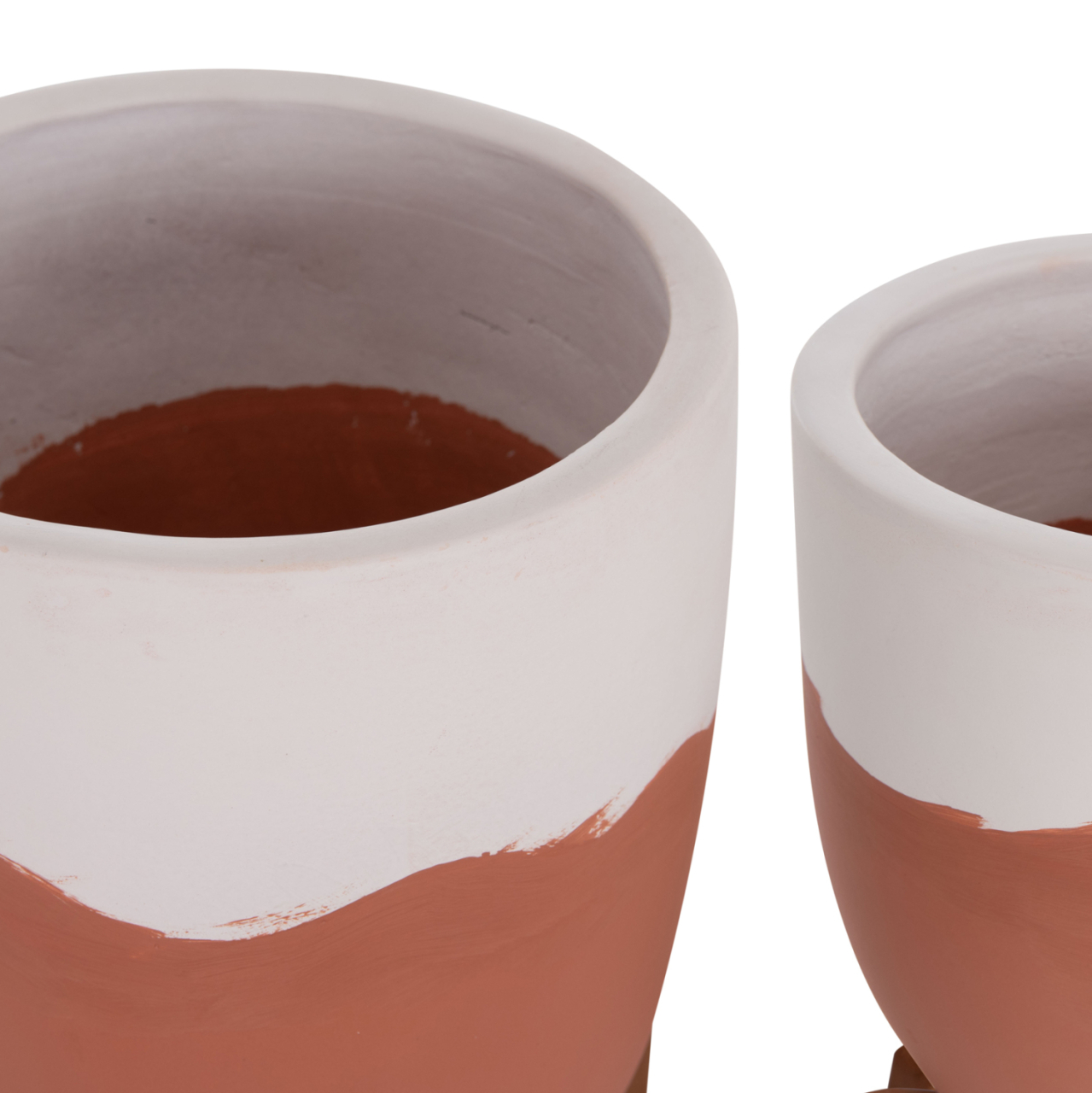 PLANTERS (POTS) 2PCS SET SEON HM4686.08 TERRACOTTA IN WHITE and TERRACOTTA--TEAK STANDS [8]