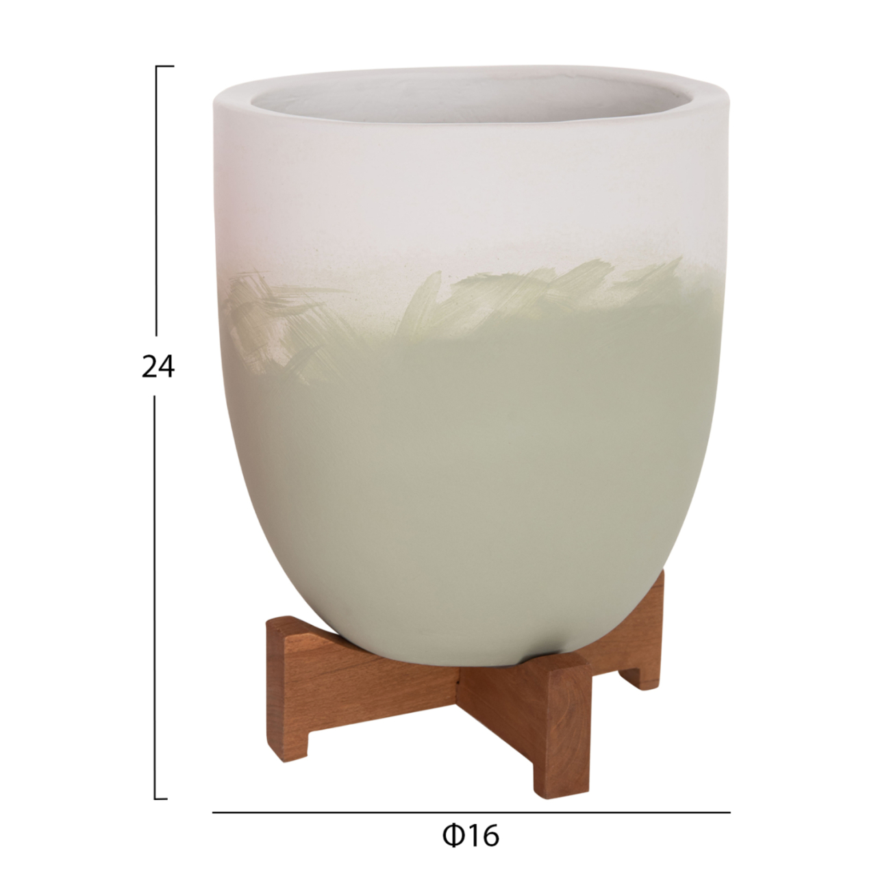 PLANTERS (POTS) 2PCS SET SEON HM4686.09 TERRACOTTA IN WHITE and GREEN--TEAK STANDS [3]
