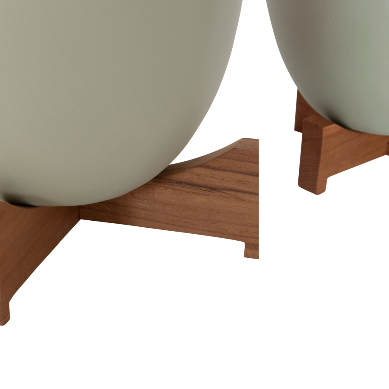 PLANTERS (POTS) 2PCS SET SEON HM4686.09 TERRACOTTA IN WHITE and GREEN--TEAK STANDS [7]