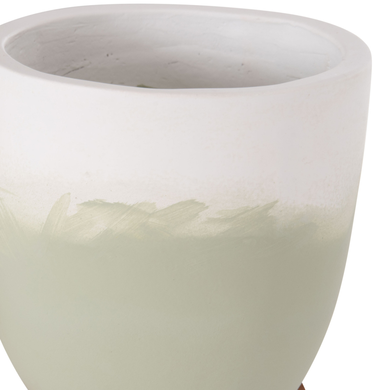PLANTERS (POTS) 2PCS SET SEON HM4686.09 TERRACOTTA IN WHITE and GREEN--TEAK STANDS [10]