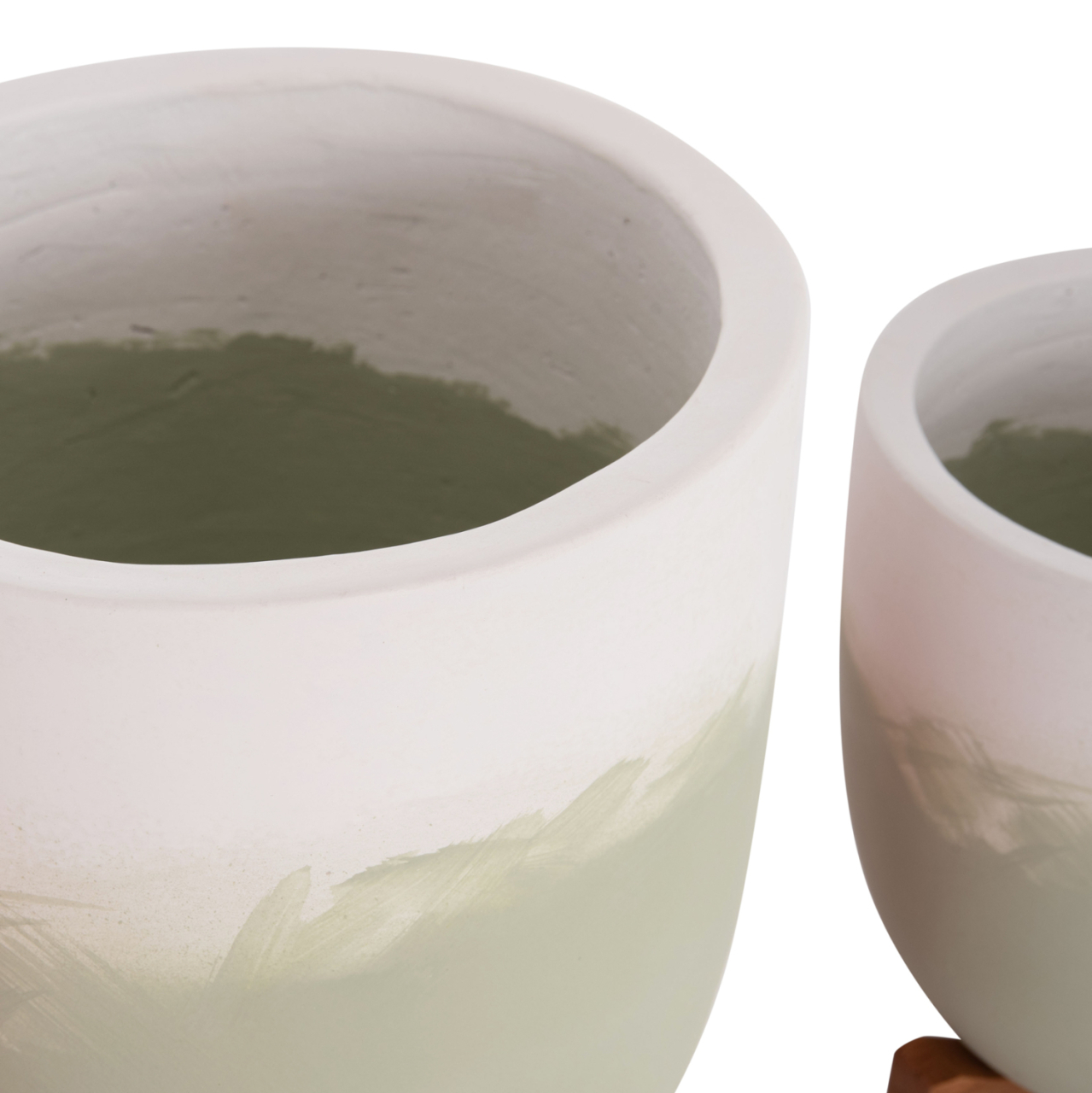 PLANTERS (POTS) 2PCS SET SEON HM4686.09 TERRACOTTA IN WHITE and GREEN--TEAK STANDS [8]
