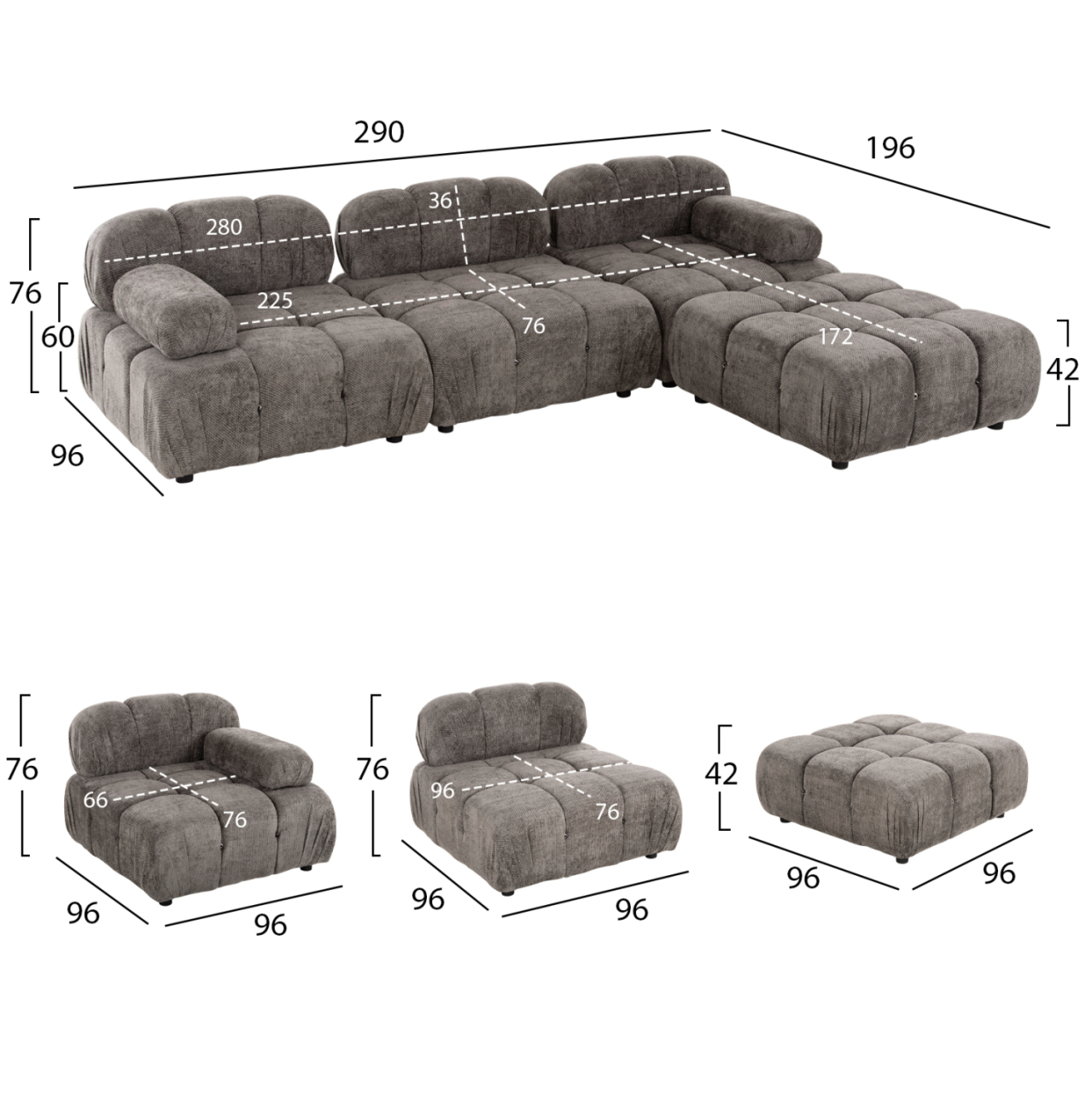 POLYMORPHIC SOFA SHIFTER HM6073.02 TEXTURED FABRIC IN GREY COLOR 290x196x76Hcm. [2]