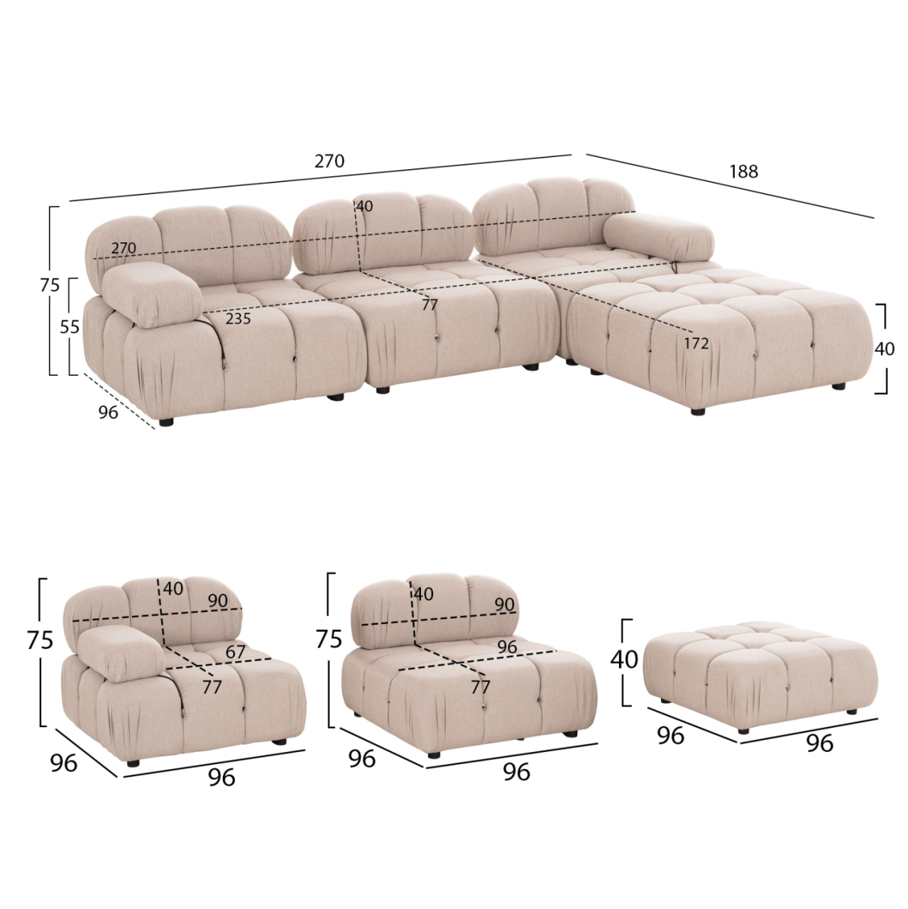 POLYMORPHIC SOFA SHIFTER HM6073.12 TEXTURED FABRIC IN LIGHT BEIGE COLOR 290x196x76Hcm. [2]