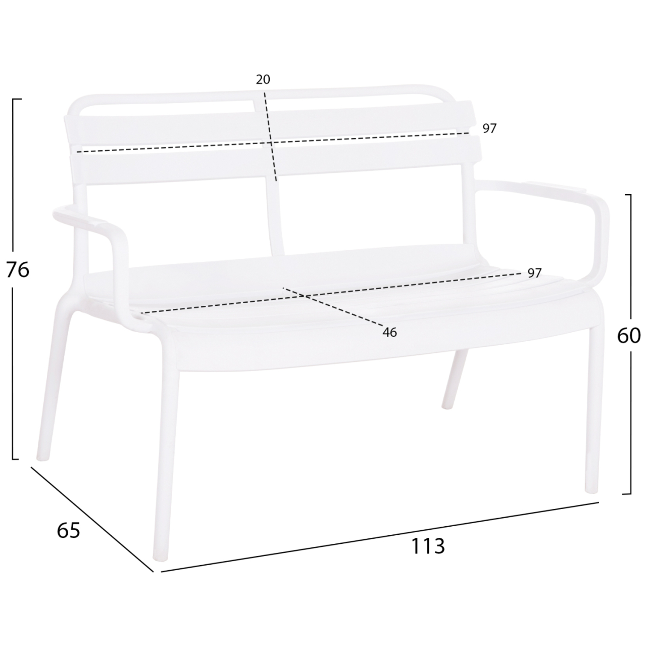 POLYPROPYLENE 2-SEATER BENCH KORVER HM6332.01 WHITE 113x65x76Hcm. [2]