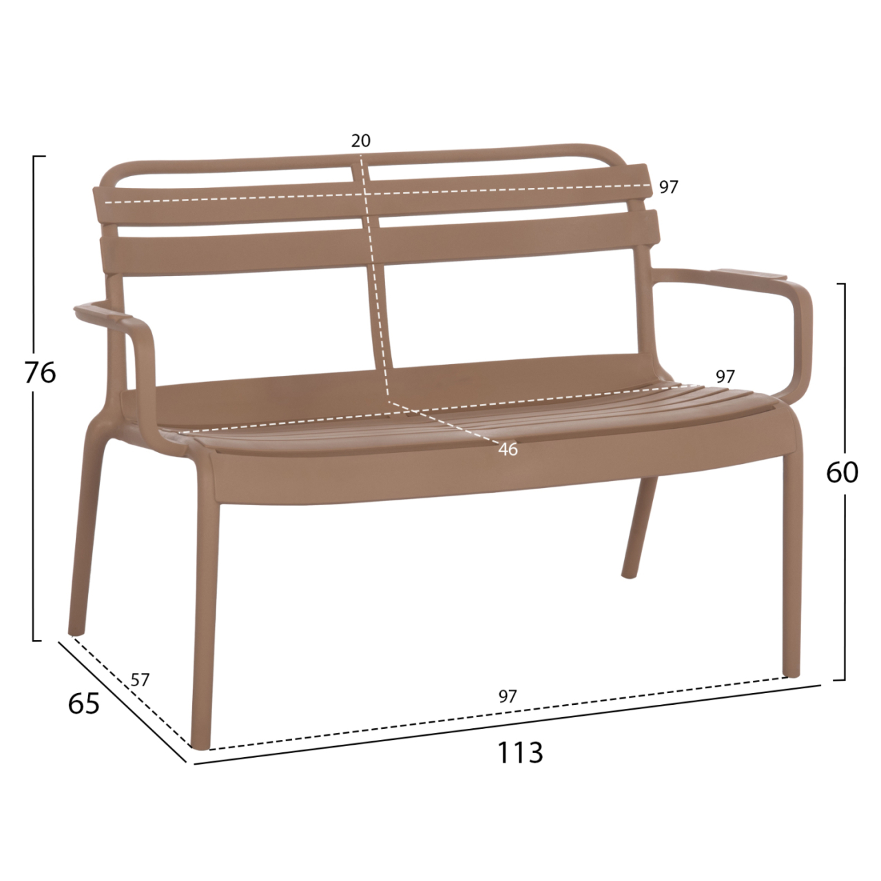 POLYPROPYLENE 2-SEATER BENCH KORVER HM6332.04 CAPPUCCINO 113x65x76Hcm. [2]