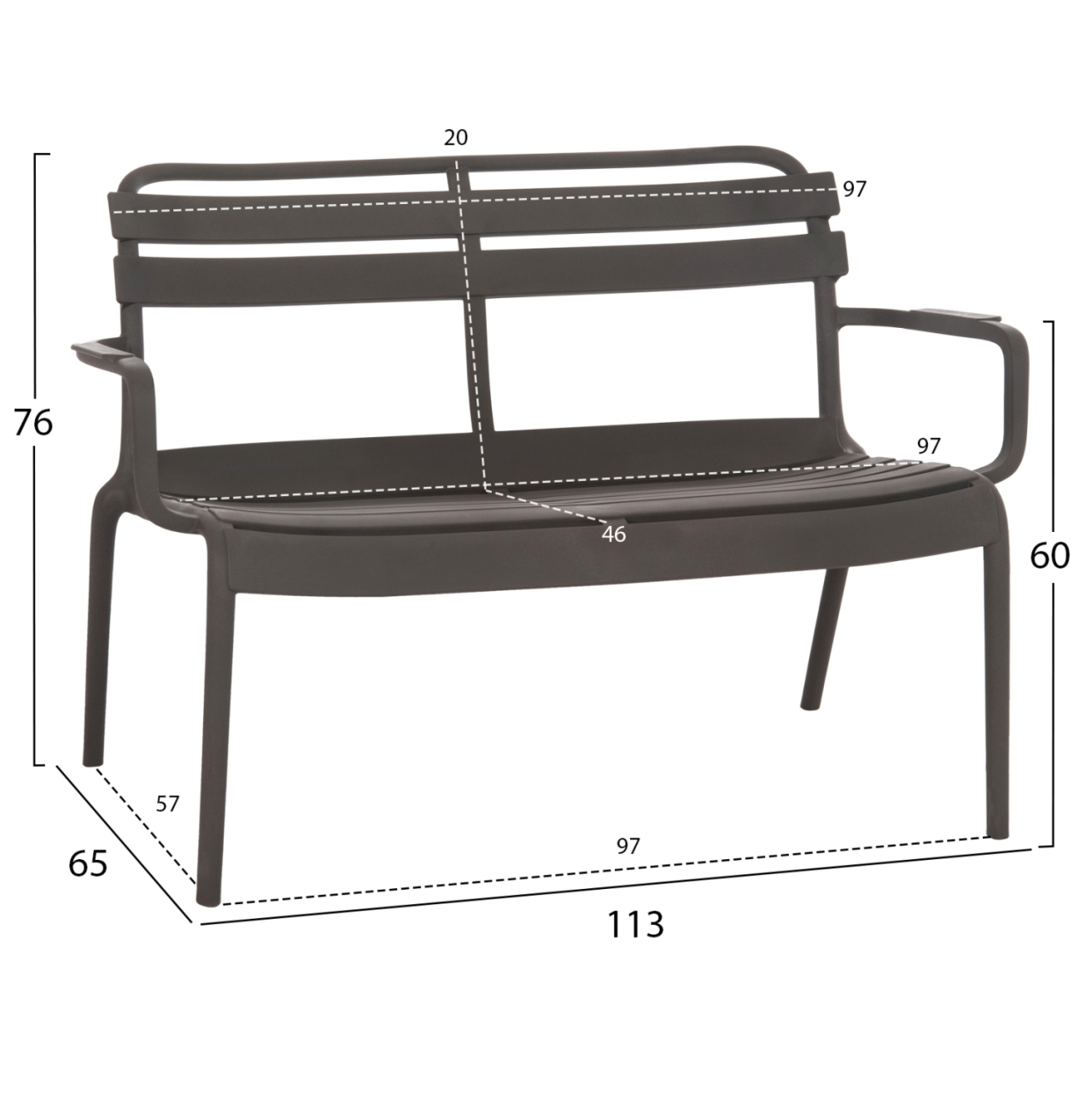 POLYPROPYLENE 2-SEATER BENCH KORVER HM6332.05 DARK OLIVE GREEN 113x65x76Hcm. [2]