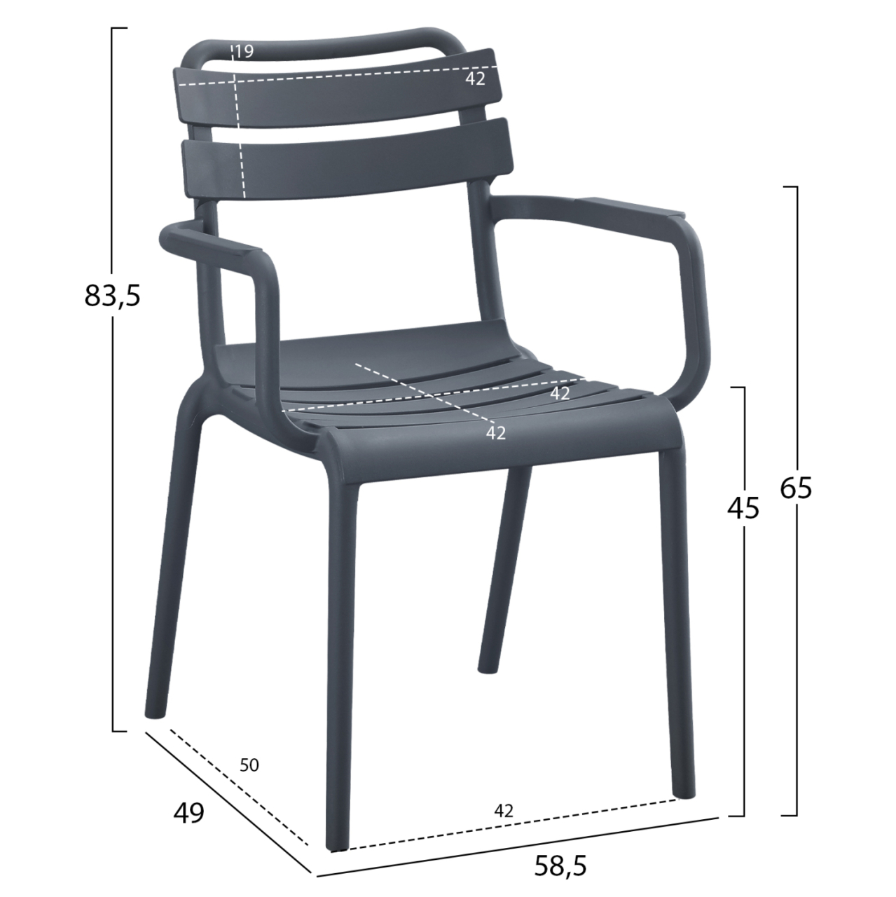 POLYPROPYLENE ARMCHAIR PHILLY HM6123.03 GREY 58.5x49x83.5Hcm. [2]