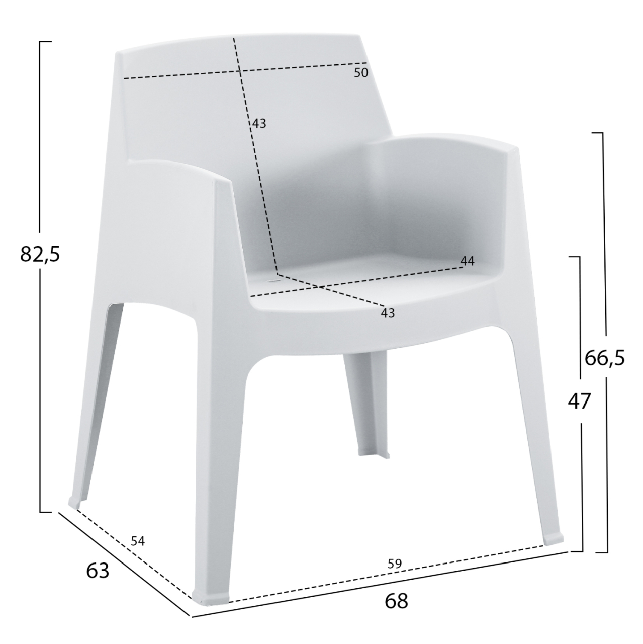POLYPROPYLENE ARMCHAIR SLEEK HM6370.01 WHITE 68x63x82.5Hcm. [2]