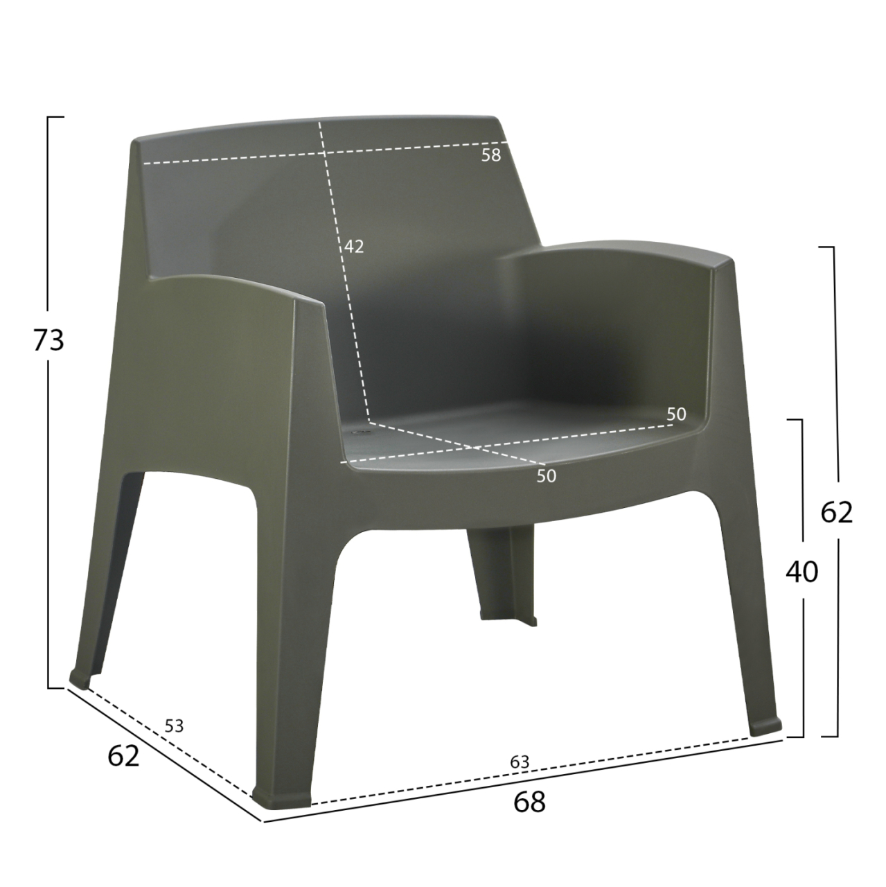 POLYPROPYLENE LOUNGE ARMCHAIR SLEEK HM6365.05 DARK OLIVE GREEN 62x68x73Hcm. [2]