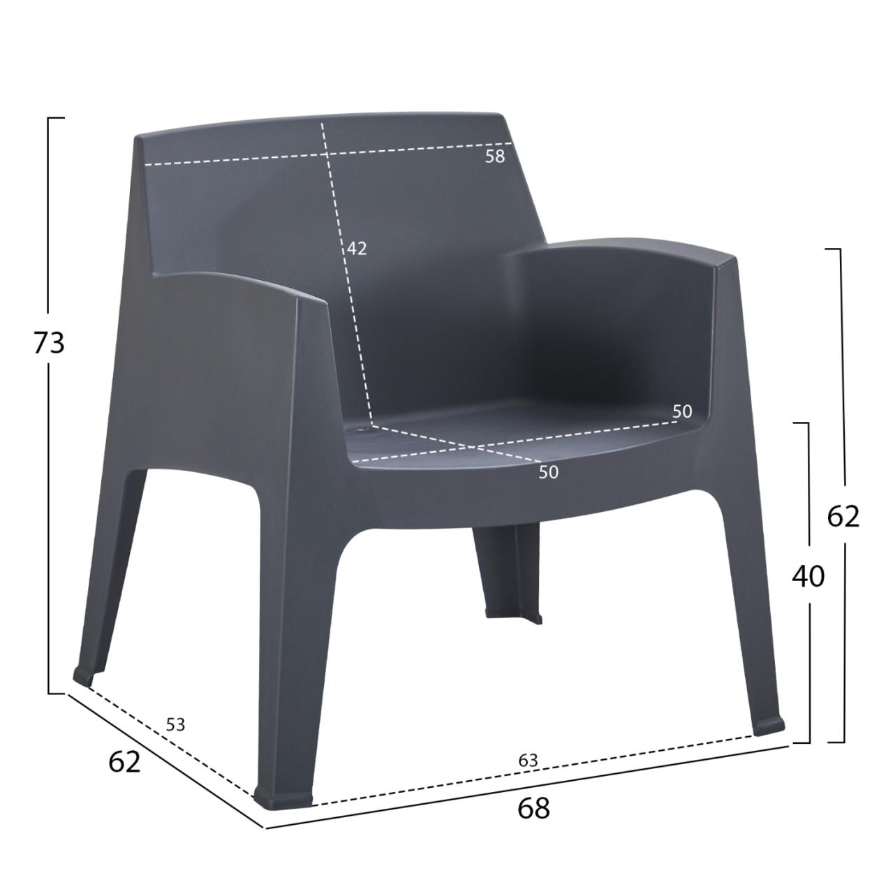 POLYPROPYLENE LOUNGE ARMCHAIR SLEEK HM6365.10 GREY 62x68x73Hcm. [2]