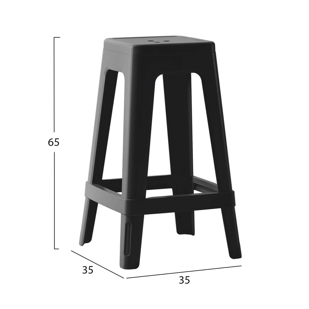 POLYPROPYLENE STOOL SQUARE ZEB HM6128.02 BLACK 35x35x65Hcm. [2]