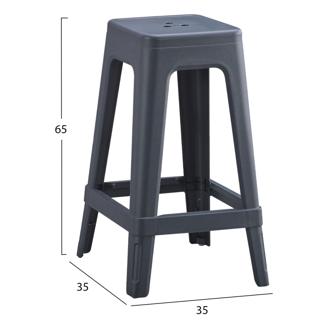 POLYPROPYLENE STOOL SQUARE ZEB HM6128.03 GREY 35x35x65Hcm. [2]