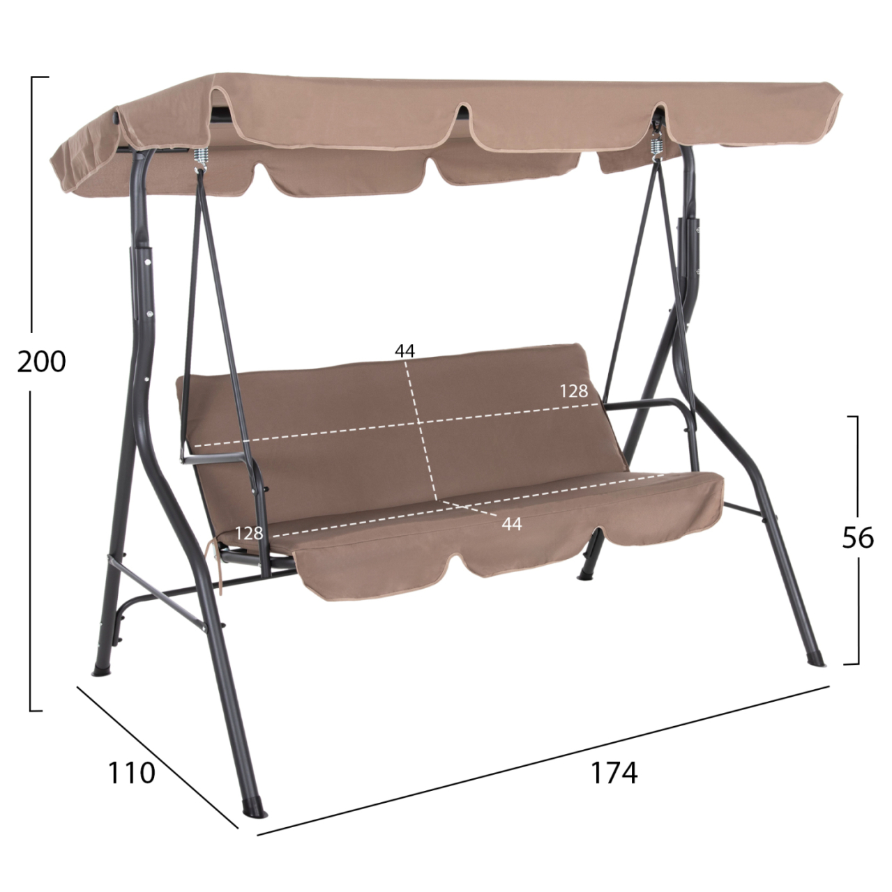 PORCH SWINGER 3-SEATER WITH SUNSHIELD LIKID HM5979.02 METAL GREY- FABRIC IN BROWN 174x110x200Hcm. [2]