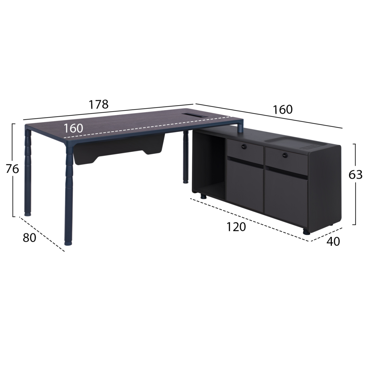 Professional desk right corner HM2109R in grey and wenge color 183x160x76cm [2]