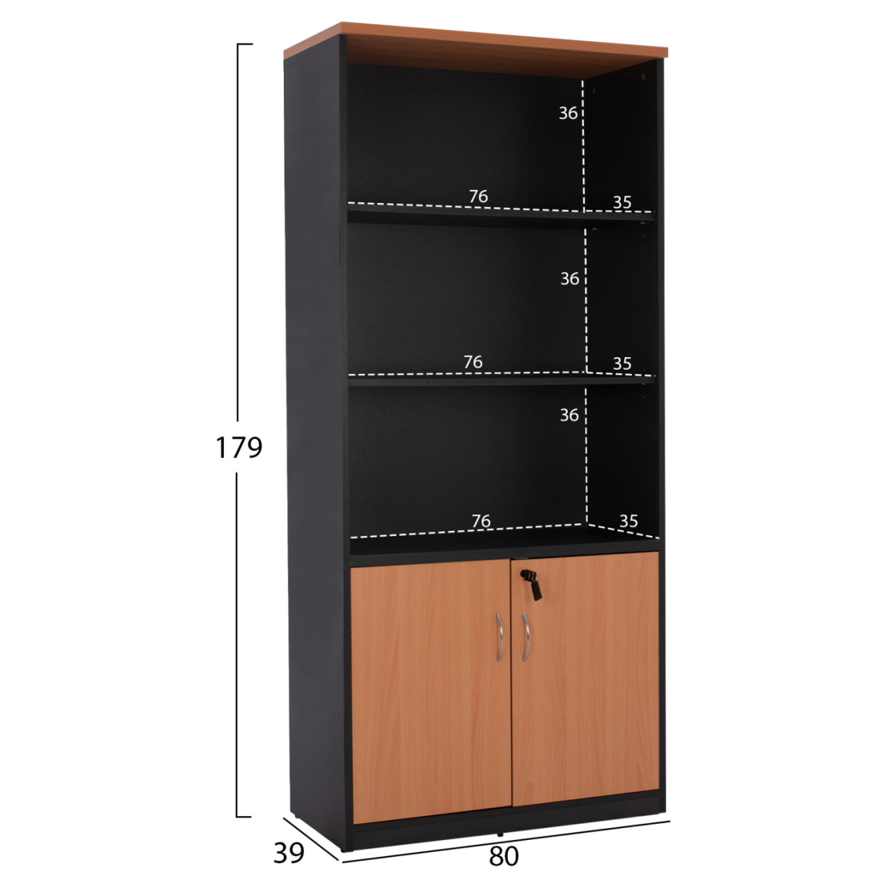 Professional office bookcase HM2014.01 oak color with 2 doors 80Χ39Χ179 [2]