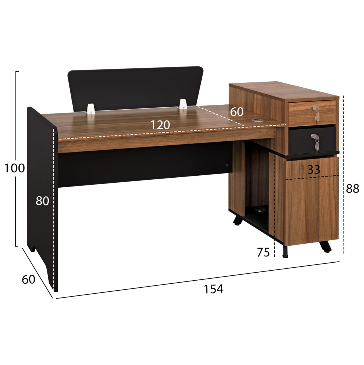 Professional Office Melamine HM2351 Natural-Dark Grey 150x60x88cm [2]
