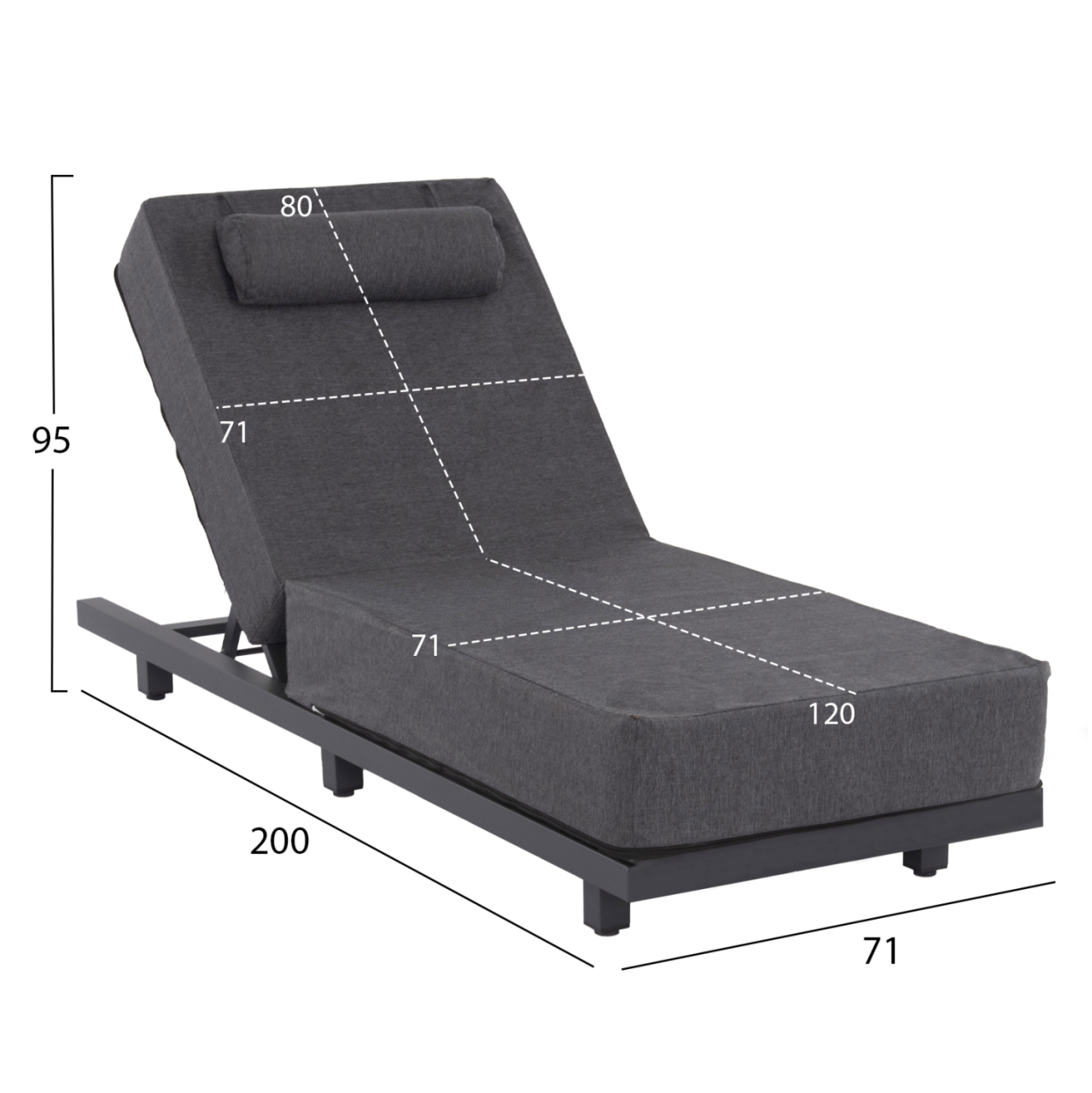 PROFESSIONAL SUNLOUNGER JESSIE HM10714.03 DARK GREY ALUMINUM and CUSHION 200x71x79Hcm. [2]