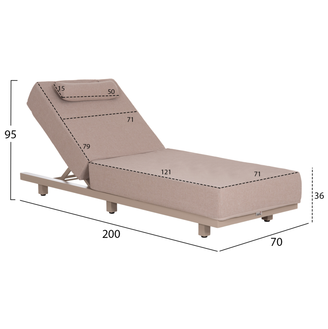 PROFESSIONAL SUNLOUNGER JESSIE HM10714.04 CAPPUCCINO ALUMINUM-BEIGE CUSHION 200x71x79Hcm. [2]