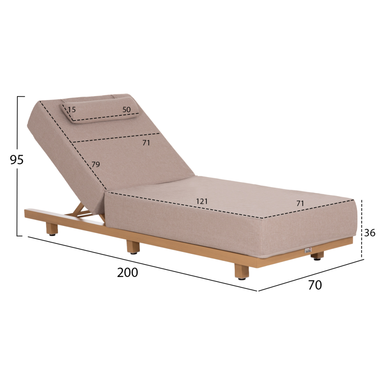 PROFESSIONAL SUNLOUNGER JESSIE HM10714.05 HEAT TRANSFER ALUMINUM-BEIGE CUSHION 200x71x79Hcm [2]