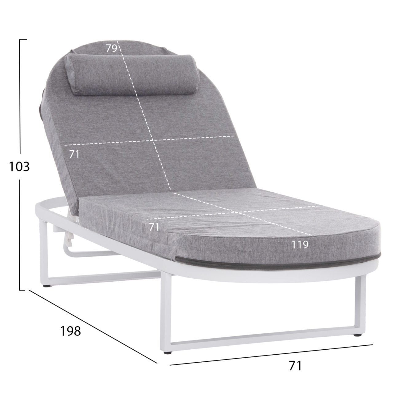 PROFESSIONAL SUNLOUNGER MALLOW HM10715.01 WHITE ALUMINUM and GREY CUSHION 198x71x40,5-103Hcm. [2]