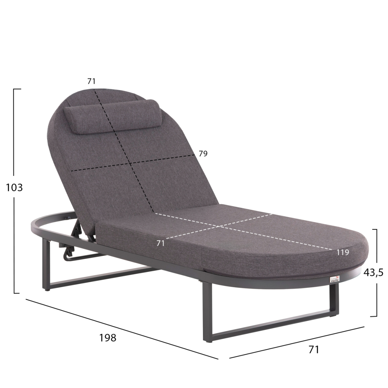 PROFESSIONAL SUNLOUNGER MALLOW HM10715.03 DARK GREY ALUMINUM and CUSHION 198x71x40,5-103Hcm. [2]