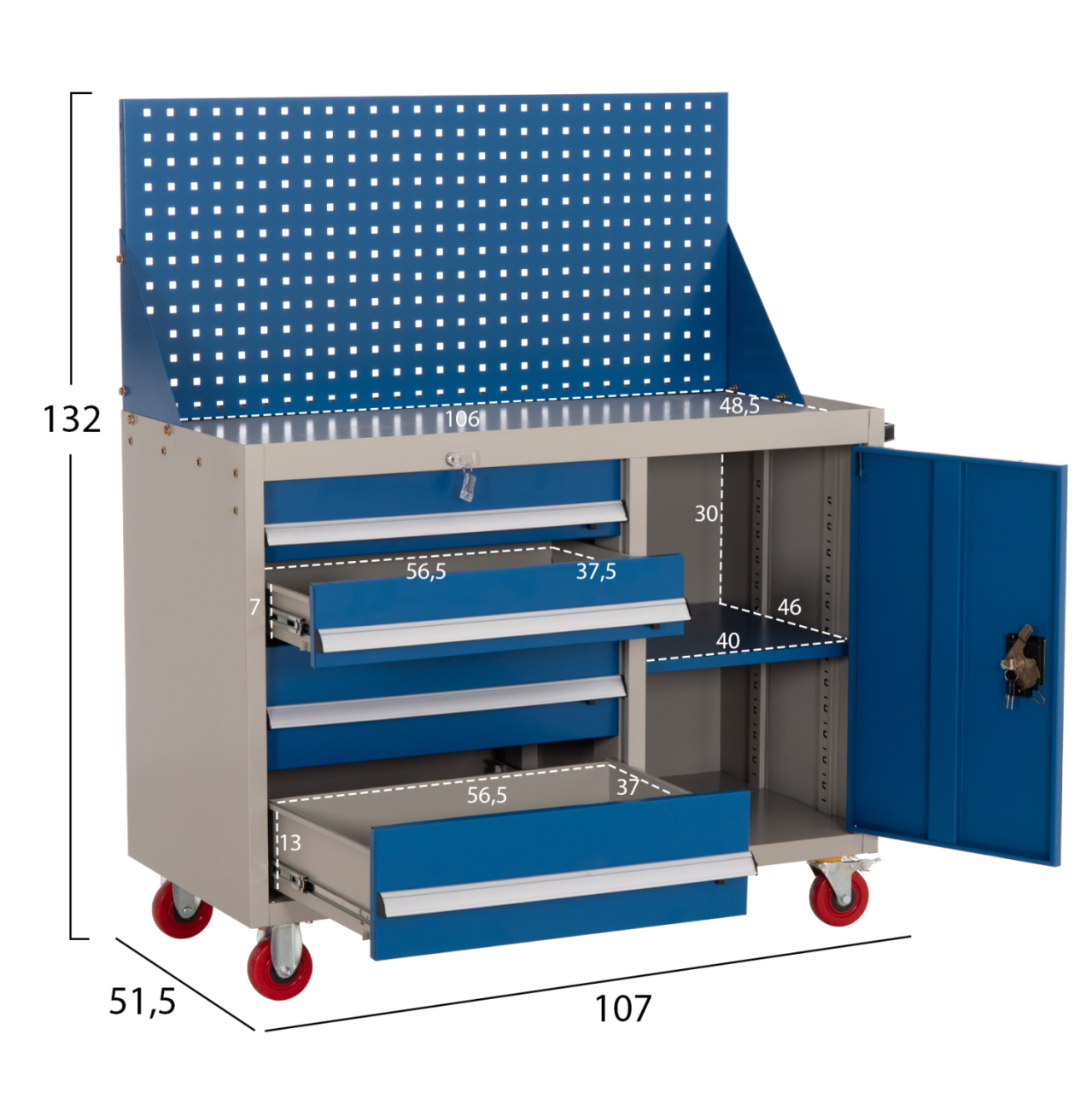 PROFESSIONAL TOOL CHEST HEAVY DUTY BRUTE HM6638 METALLIC IN BLUE/WHITE 107x51.5x132Hcm. [2]