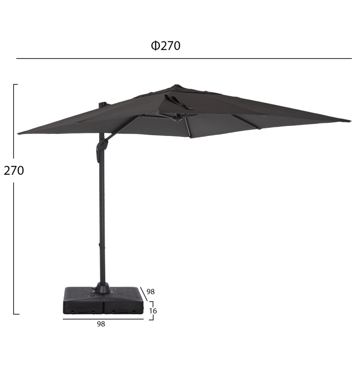 PROFESSIONAL UMBRELLA 2.7x2.7m WITH WATER BASE JAVANTE HM10857.01 GREY ALUM. and SHADE [2]