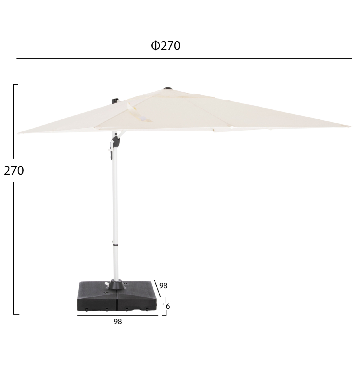 PROFESSIONAL UMBRELLA 2.7x2.7m WITH WATER BASE JAVANTE HM10857.02 WHITE ALUM. and SHADE [2]
