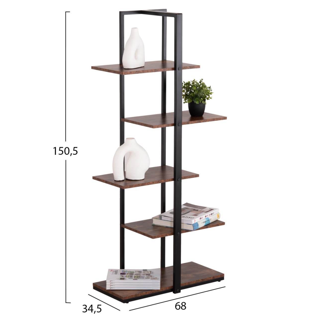 RACK OMNI HM18074.04 BLACK METAL FRAME-MELAMINE IN WALNUT 68x34.5x150.5Hcm. [2]