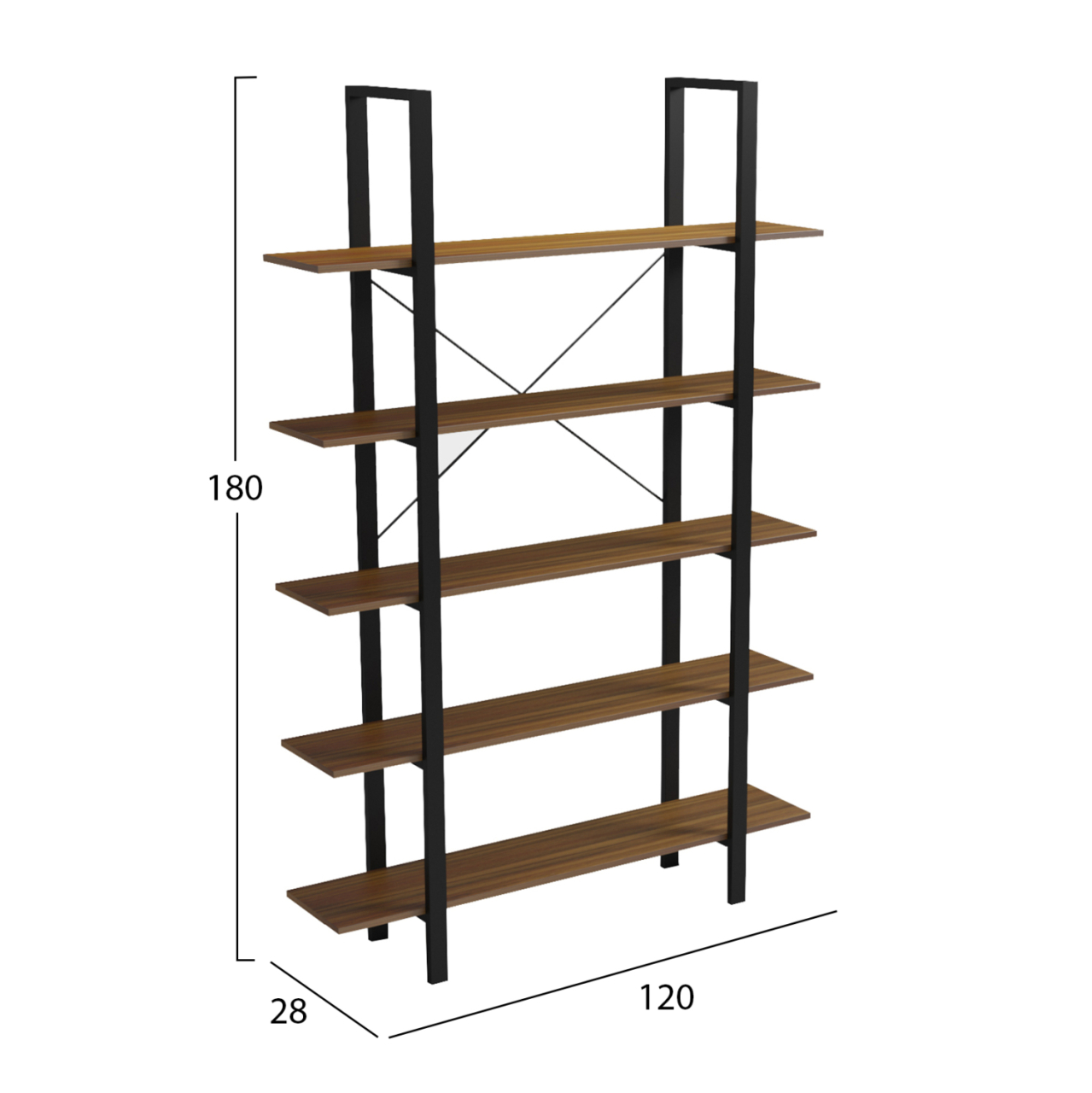 RACK TIMOTE HM18375.03 METAL FRAME--MELAMINE IN WALNUT 120x28x180Hcm. [2]