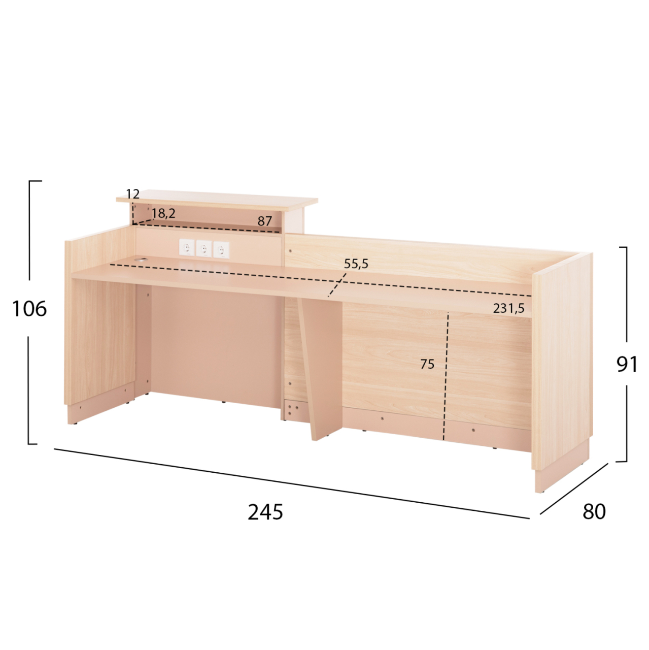 RECEPTION DESK DALTON HM2068.02 MELAMINE IN SONAMA-BEIGE 240x80x106Hcm. [2]