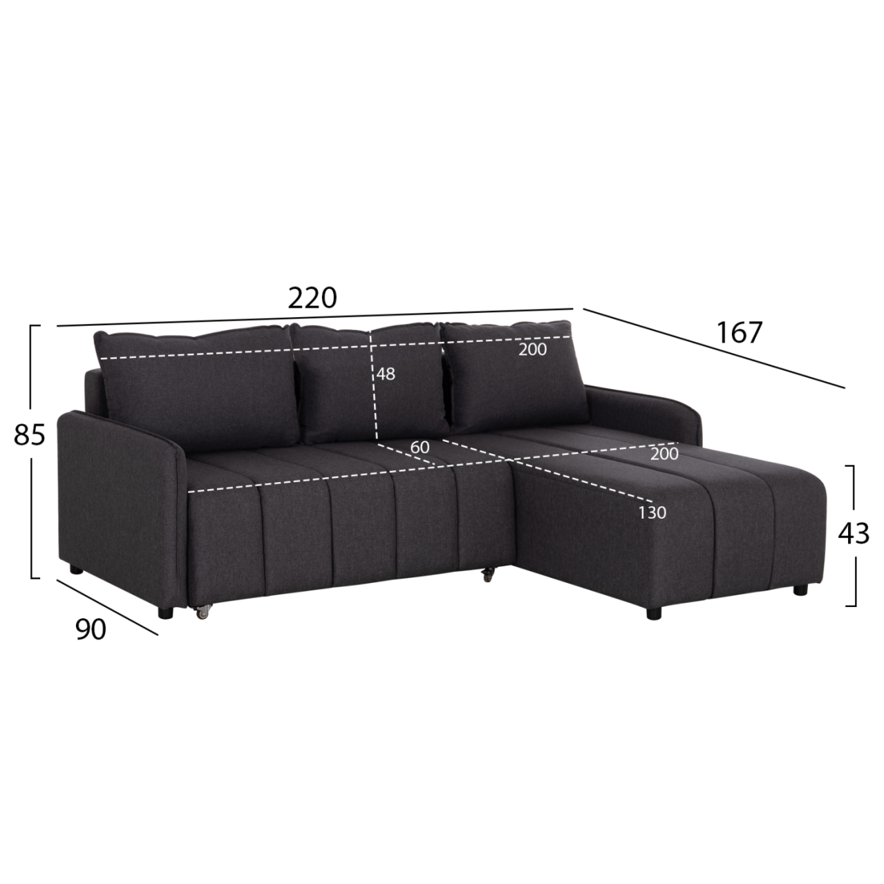 REVERSIBLE CORNER SOFA-BED FREDI HM3312.01 GREY FABRIC 220x167x85Hcm. [2]
