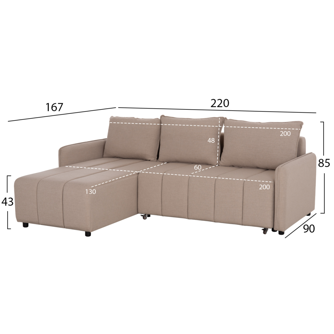 REVERSIBLE CORNER SOFA-BED FREDI HM3312.03 BEIGE FABRIC 220x167x85Hcm. [2]