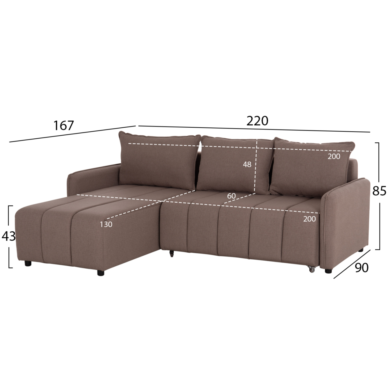 REVERSIBLE CORNER SOFA-BED FREDI HM3312.04 BROWN FABRIC 220x167x85Hcm. [2]