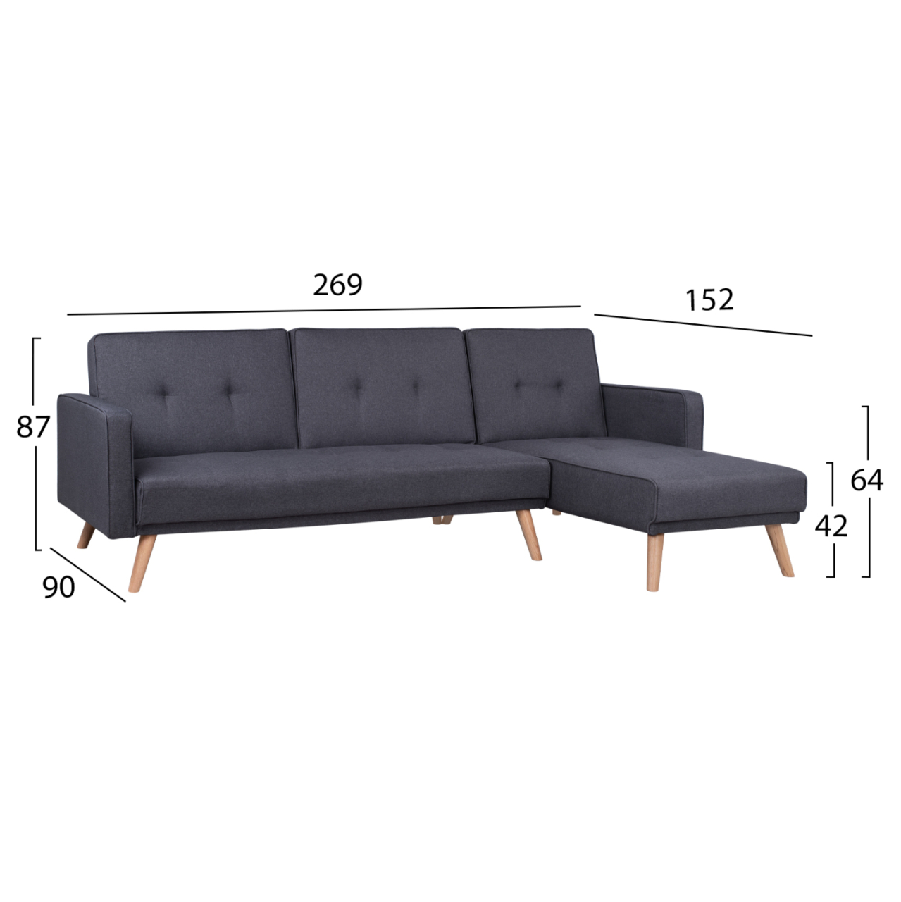 Reversible Corner Sofa Bed Talia HM3153 Grey Fabric 269x152x87cm [2]