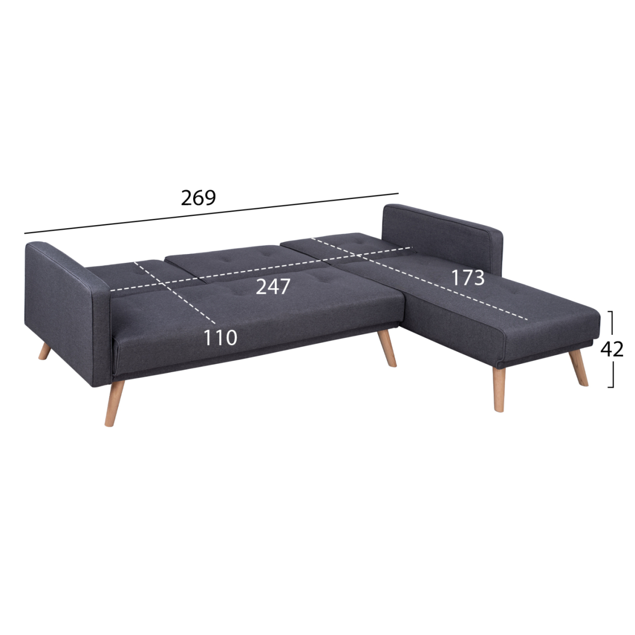 Reversible Corner Sofa Bed Talia HM3153 Grey Fabric 269x152x87cm [3]