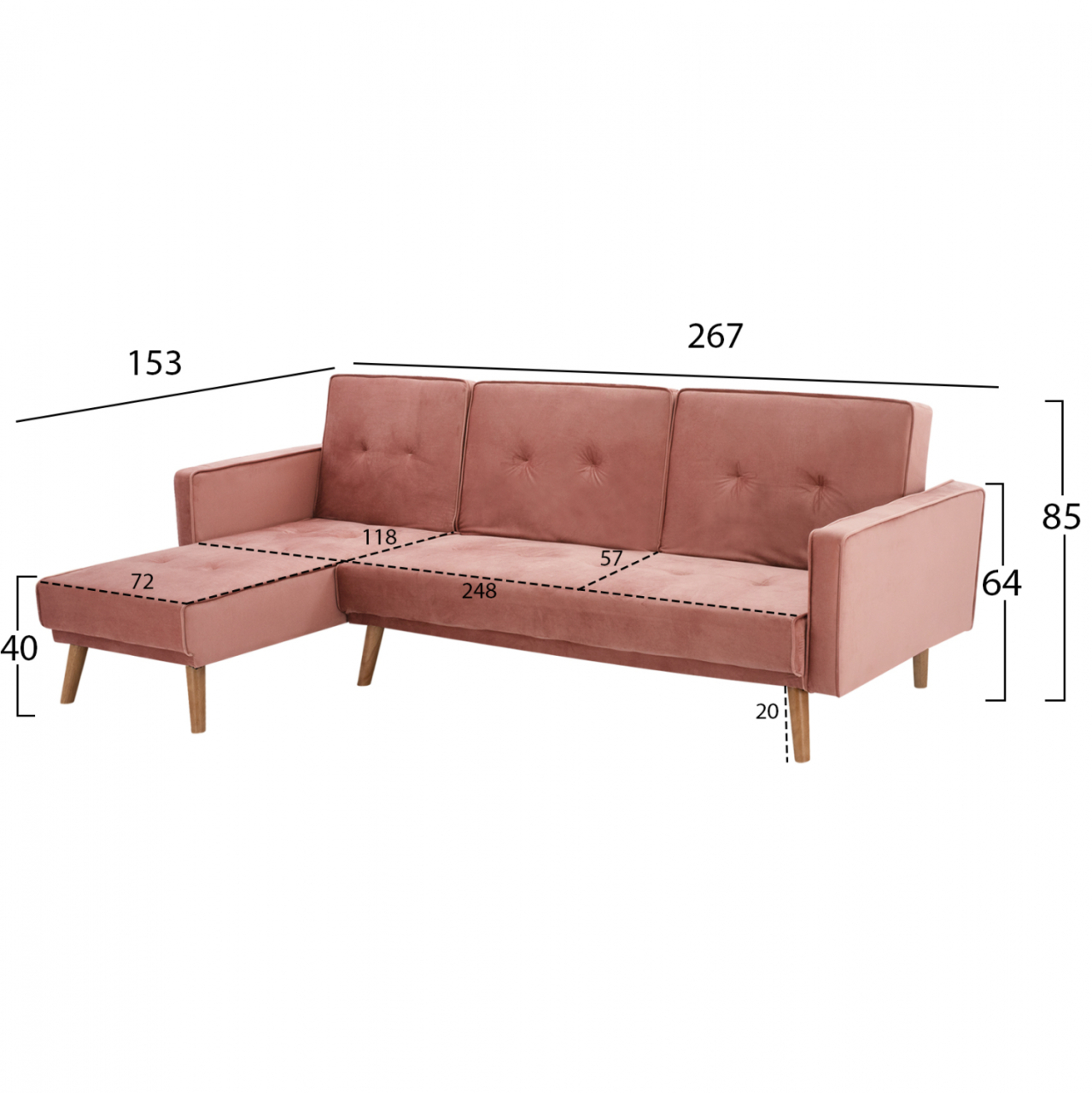 REVERSIBLE CORNER SOFA TALIA HM3153.02 VELVET IN DUSTY PINK 267x153x85cm. [2]