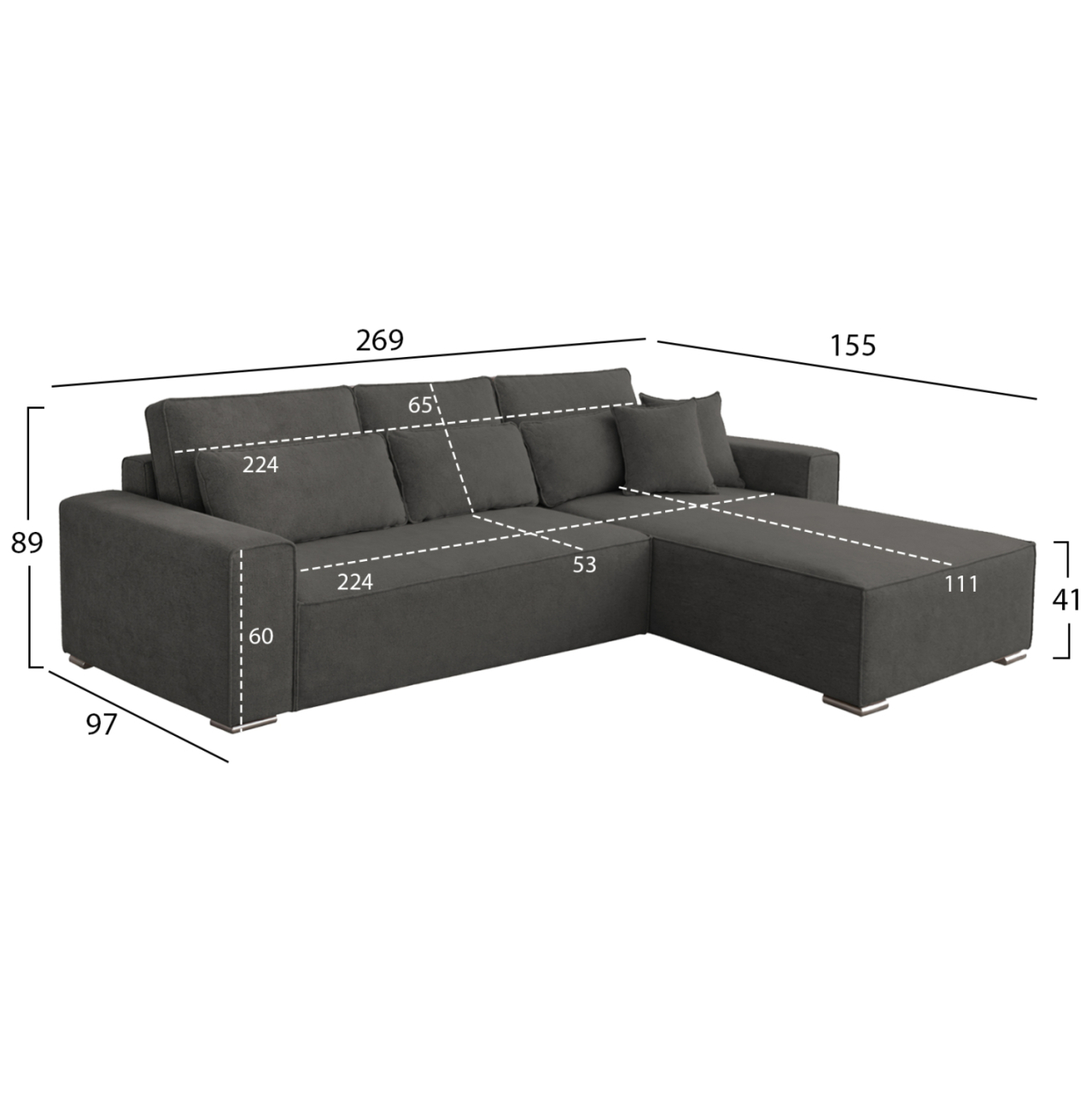 REVERSIBLE CORNER SOFABED CORNERA HM3335.01 GREY FABRIC 269x155x89Hcm. [2]