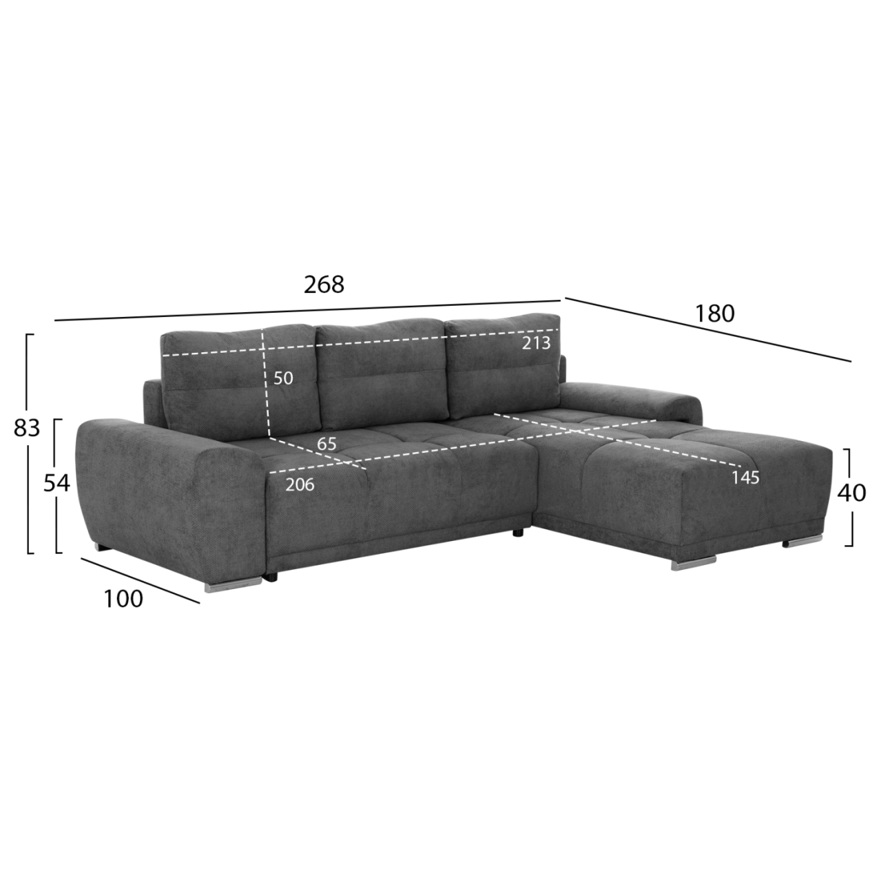 RIGHT CORNER SOFABED COMFYRA HM3336.01R GREY FABRIC 270x181x75Hcm. [2]
