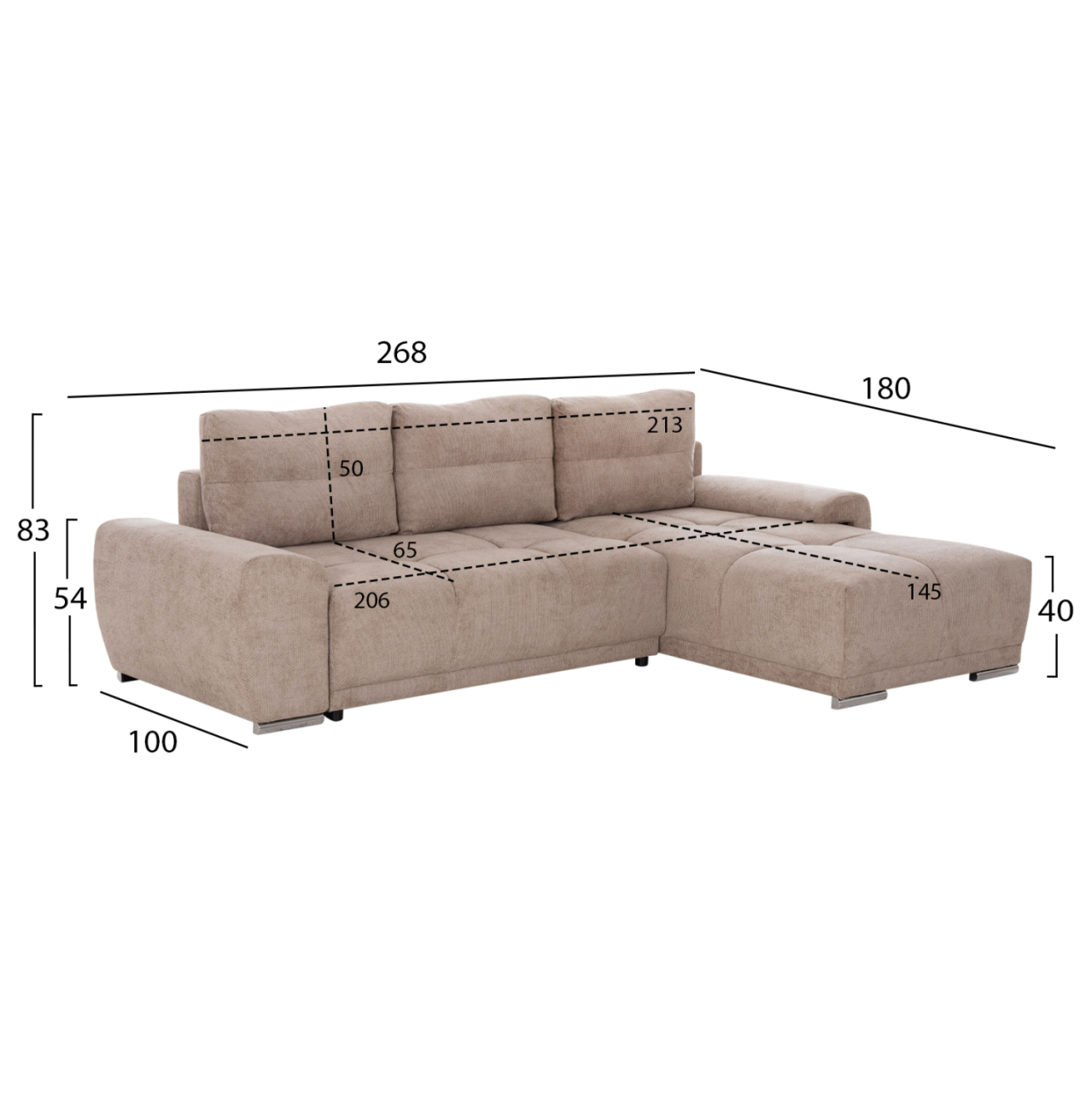 RIGHT CORNER SOFABED COMFYRA HM3336.03R BEIGE FABRIC 270x181x75Hcm. [2]