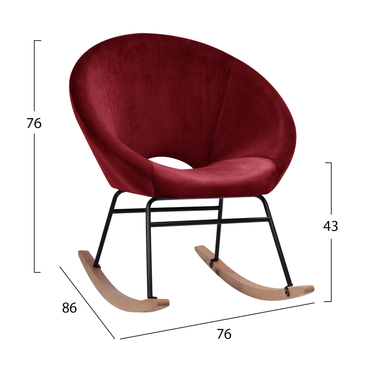 Rocker velvet armchair Paulina HM8399.06, Burgundy red 76x86x76 cm. [2]