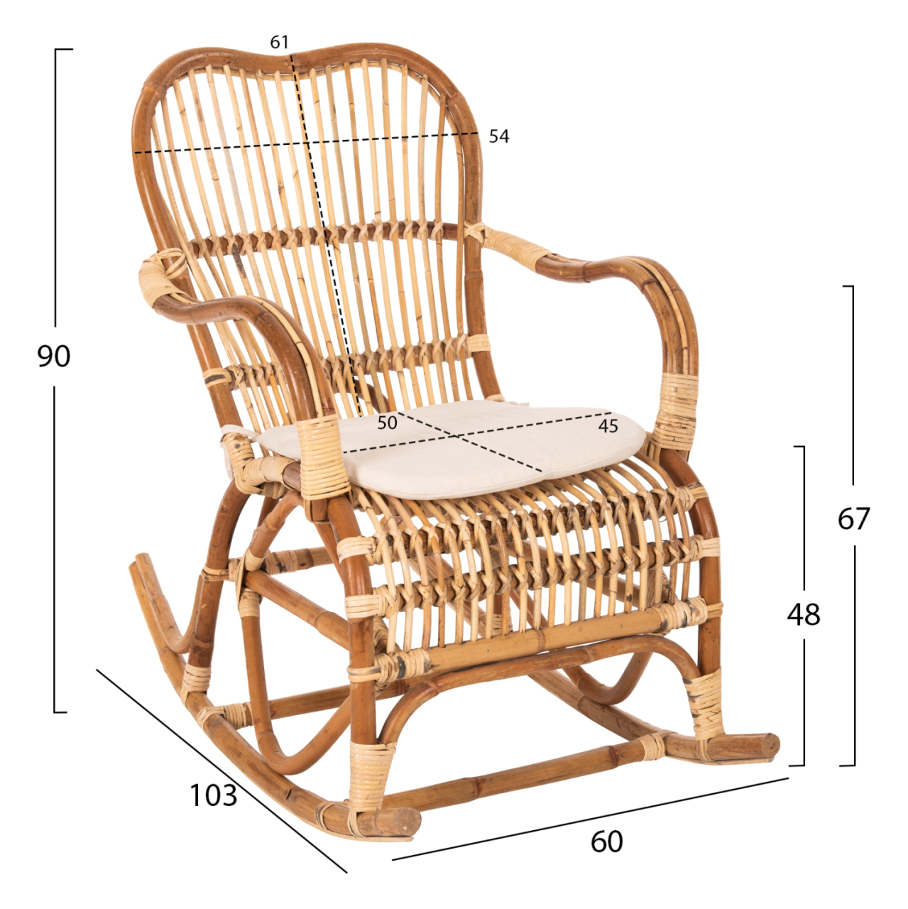 ROCKING RATTAN ARMCHAIR SANTA FE HM9343 WITH SEAT CUSHION 60x103x90Ηcm. [2]