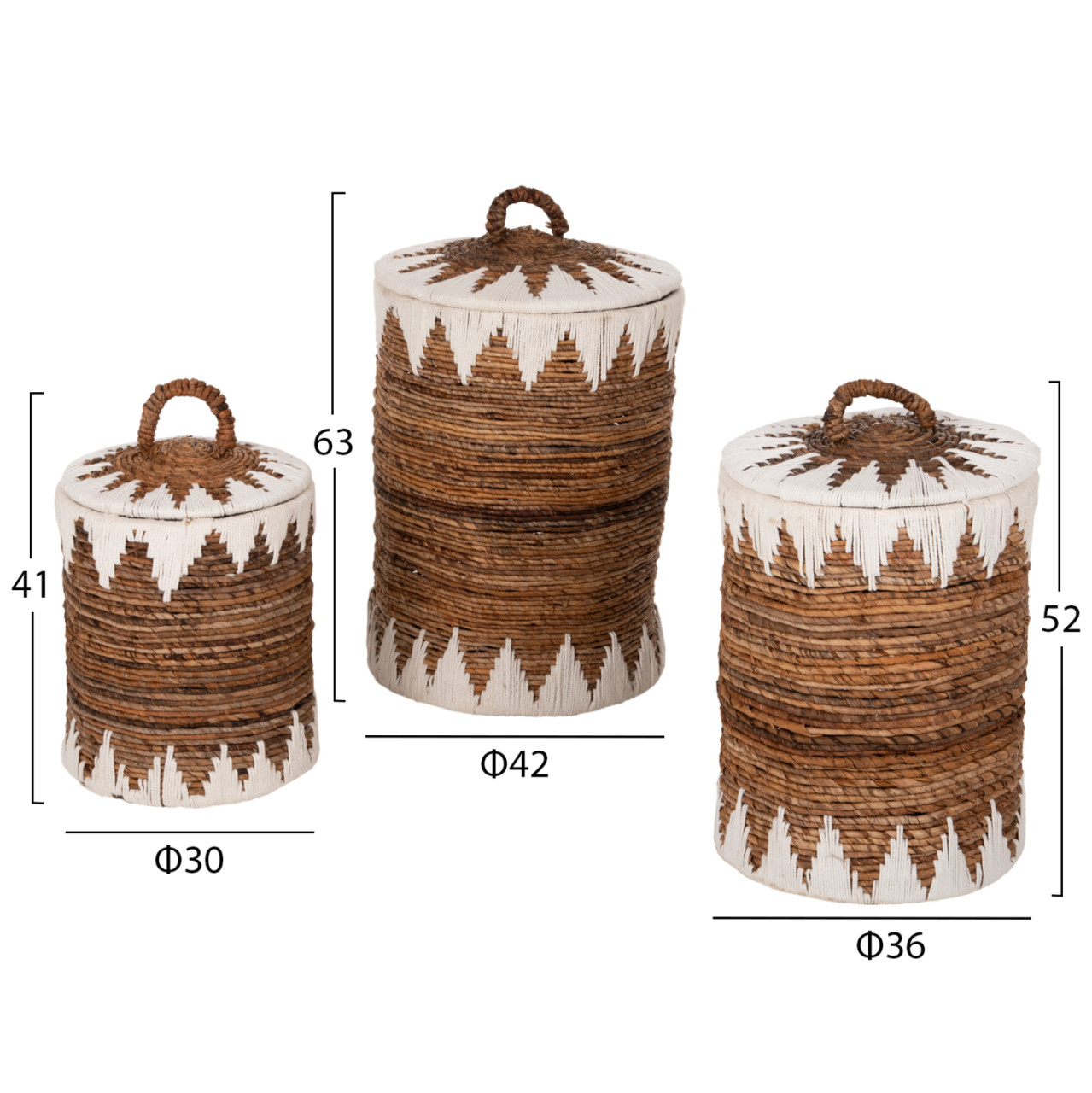 ROUND BASKETS WITH LID 3PCS HM4306 RUSH IN NATURAL-WHITE Φ42x63Hcm. [2]