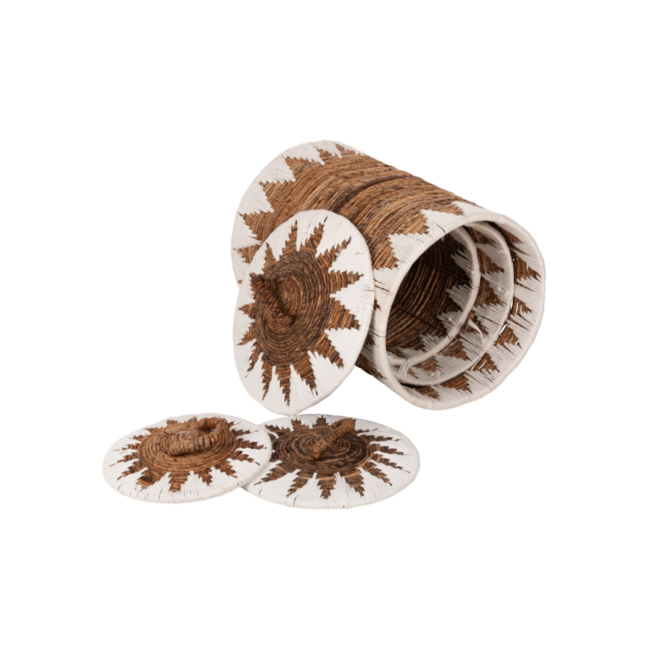 ROUND BASKETS WITH LID 3PCS HM4306 RUSH IN NATURAL-WHITE Φ42x63Hcm. [4]