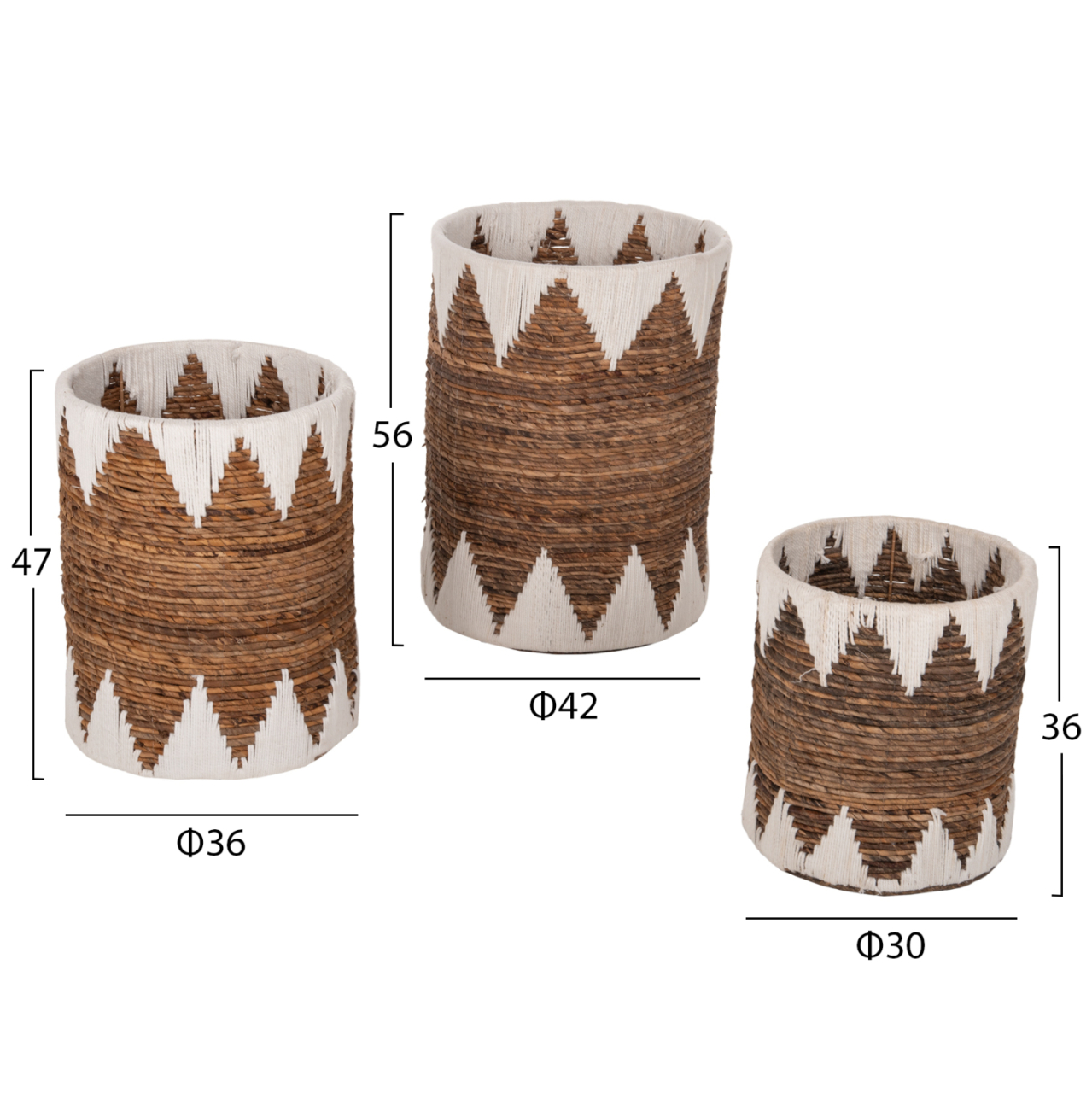 ROUND BASKETS WITHOUT LID 3PCS HM4307 RUSH IN NATURAL-WHITE Φ42x56Hcm. [2]