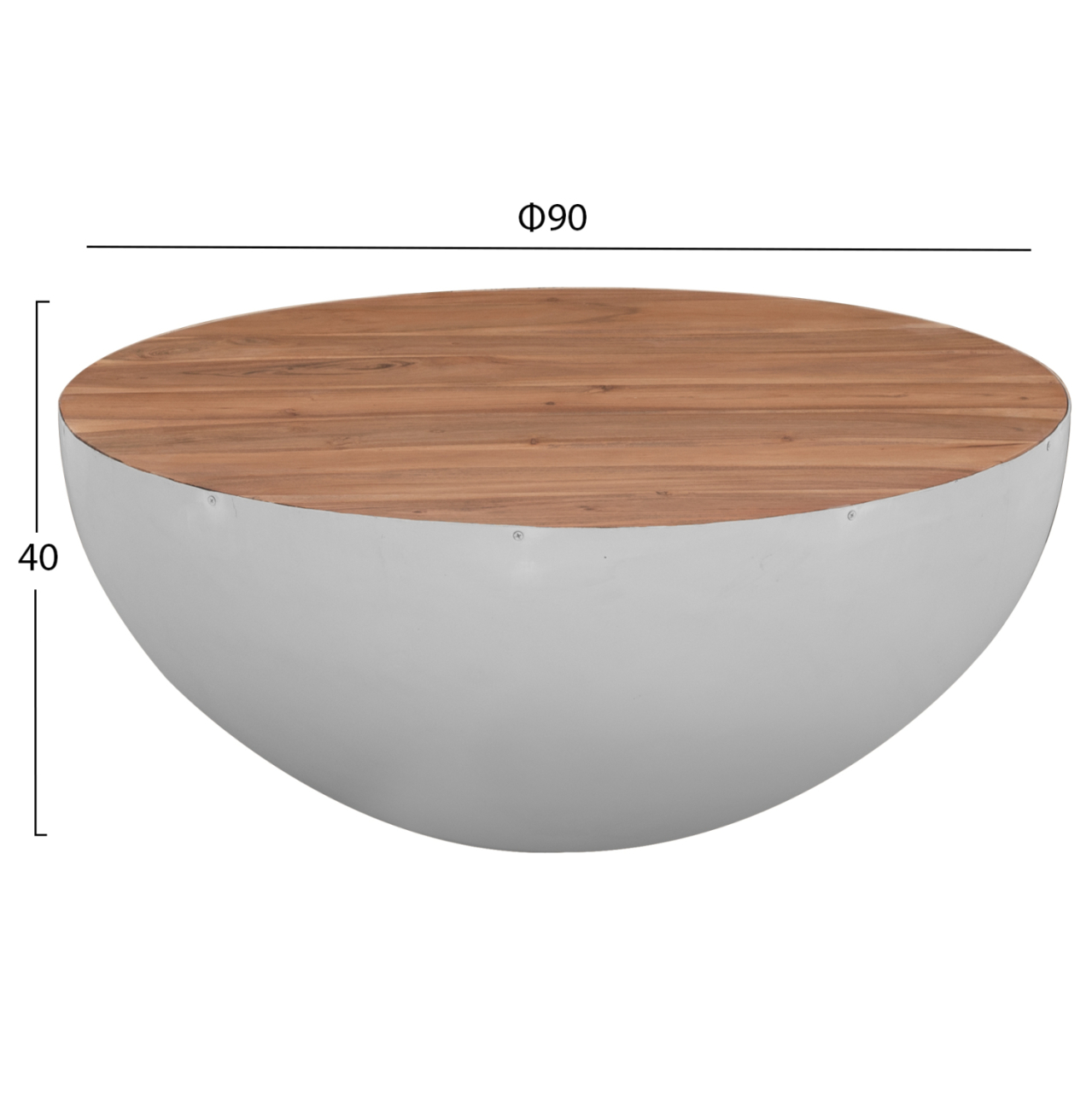 ROUND COFFEE TABLE BOWL HM8717.23 WHITE WITH ACACIA WOOD TOP Φ91x38,5Hcm. Β'RATED [2]