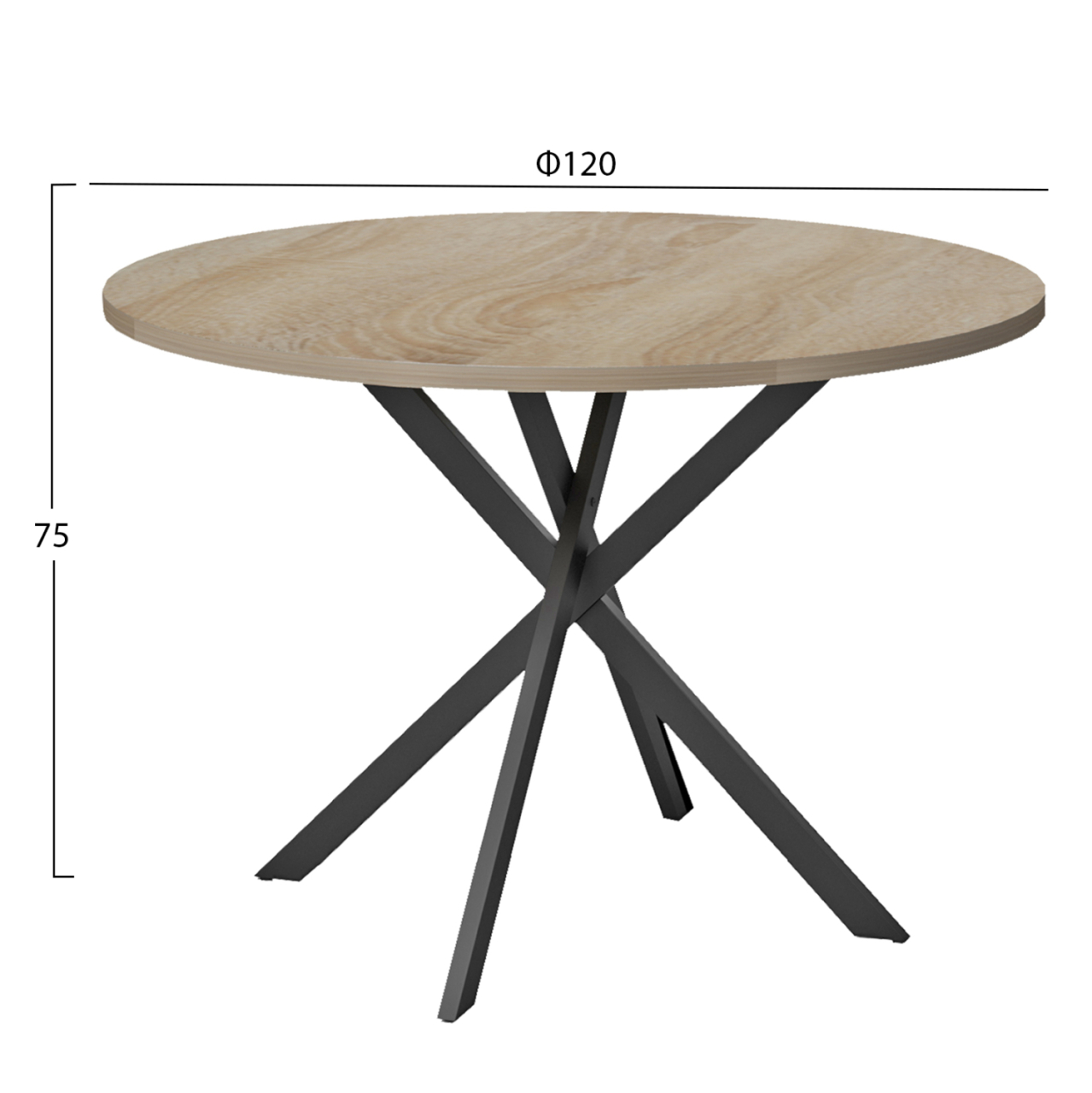 ROUND DINING TABLE ARIZA HM18385.01 MELAMINE IN SONAMA--BLACK METAL LEGS Φ120x75Hcm. [2]