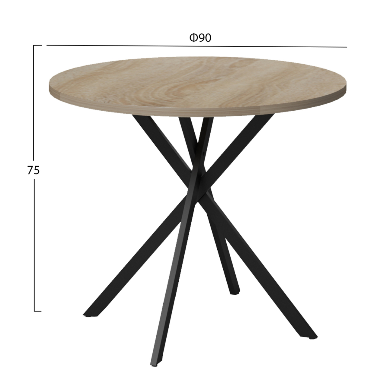 ROUND DINING TABLE ARIZA HM18386.01 MELAMINE IN SONAMA--BLACK METAL LEGS Φ90x75Hcm. [2]